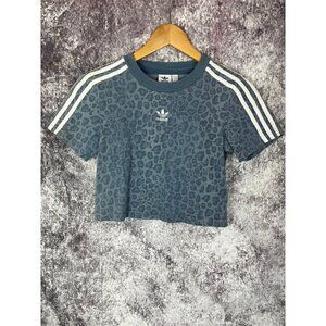 Adidas Blue Leopard Cropped Shirt Blouse Top Tee Women's Teens XS